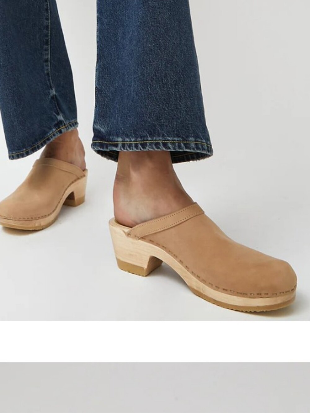 No. 6 Tan Leather Clog Mules with Wood Heel